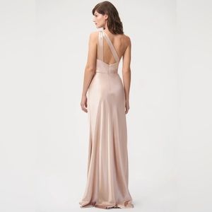 Jenny Yoo “Leña” One Strap Gown with Gorgeous back in Rose Petal Pink